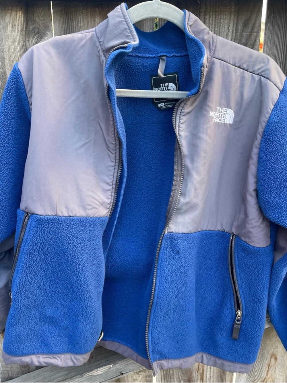 The North Face Denali Fleece Jacket Boys L Blue Grey Polartec Outdoor Gorpcore
